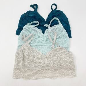 Pink Victorias Secret Lace Bralette Set of 3 Small S Teal Blue Light Blue Greige
